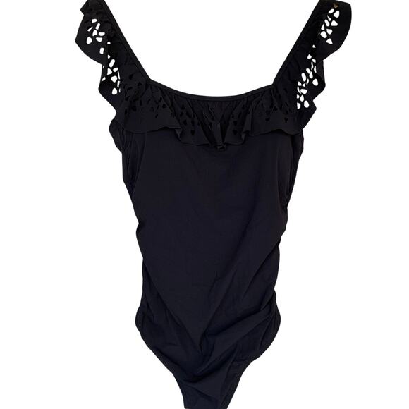 Gottex One Piece Size 14 Ruffle Square Neck Romantic Embroidery Sophisticated - Picture 1 of 5